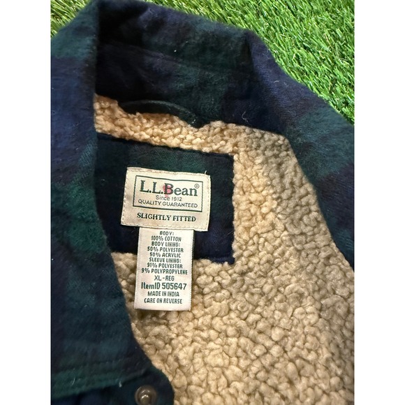 LLBean Mens Flannel Sherpa Lined Shirt Jacket Plaid XL Extra Large - Picture 2 of 6